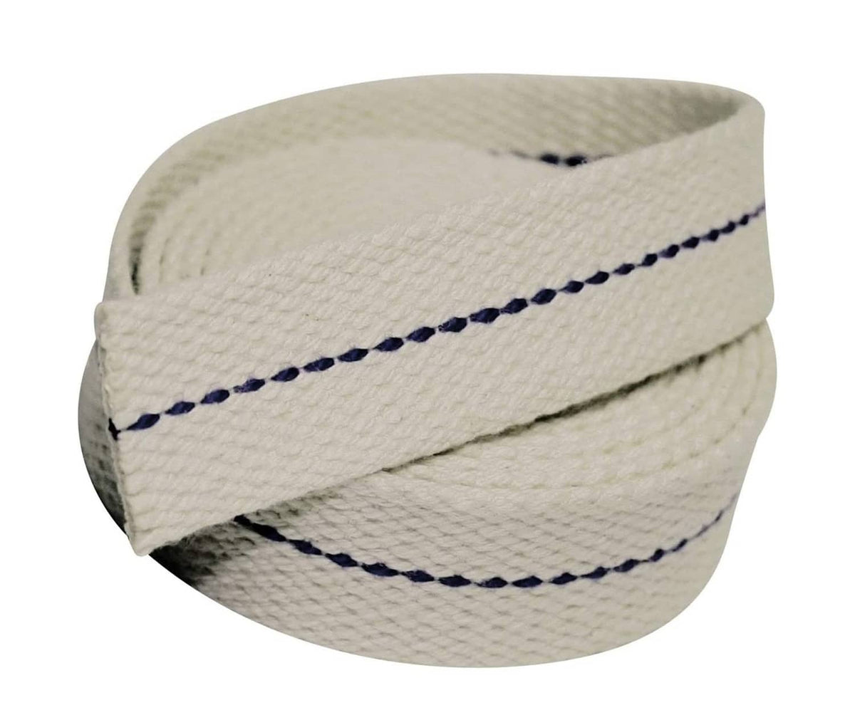 Flat cotton oil lamp wick roll with blue stitched edges