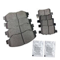 Ceramic disc brake pads set with gray friction surfaces and metal mounting clips