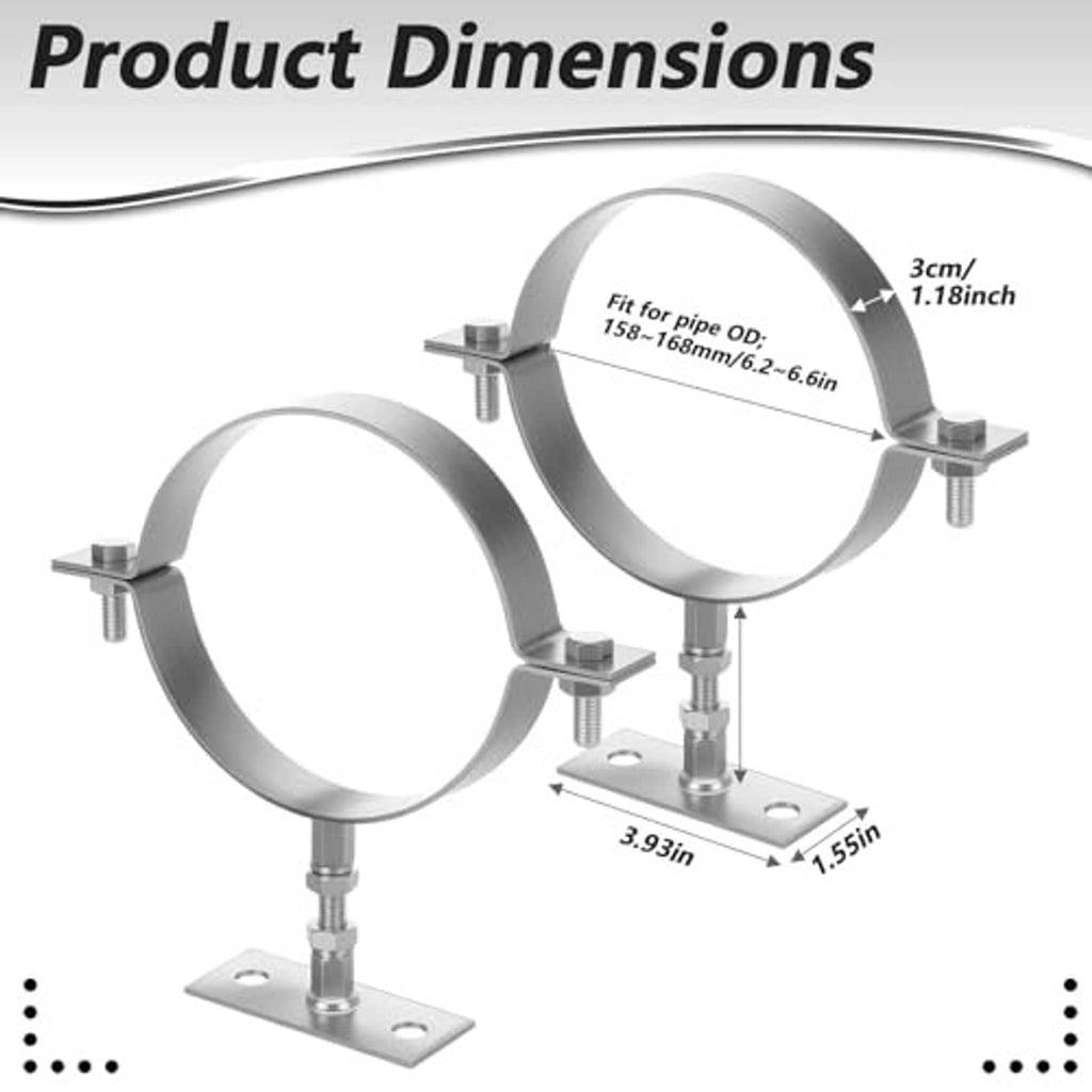 Adjustable pipe split-ring brackets with base plate and threaded mounts, 2 pcs