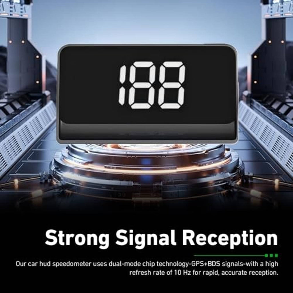 Dashboard-mounted car head-up display with 108 speed readout, bright LED digits