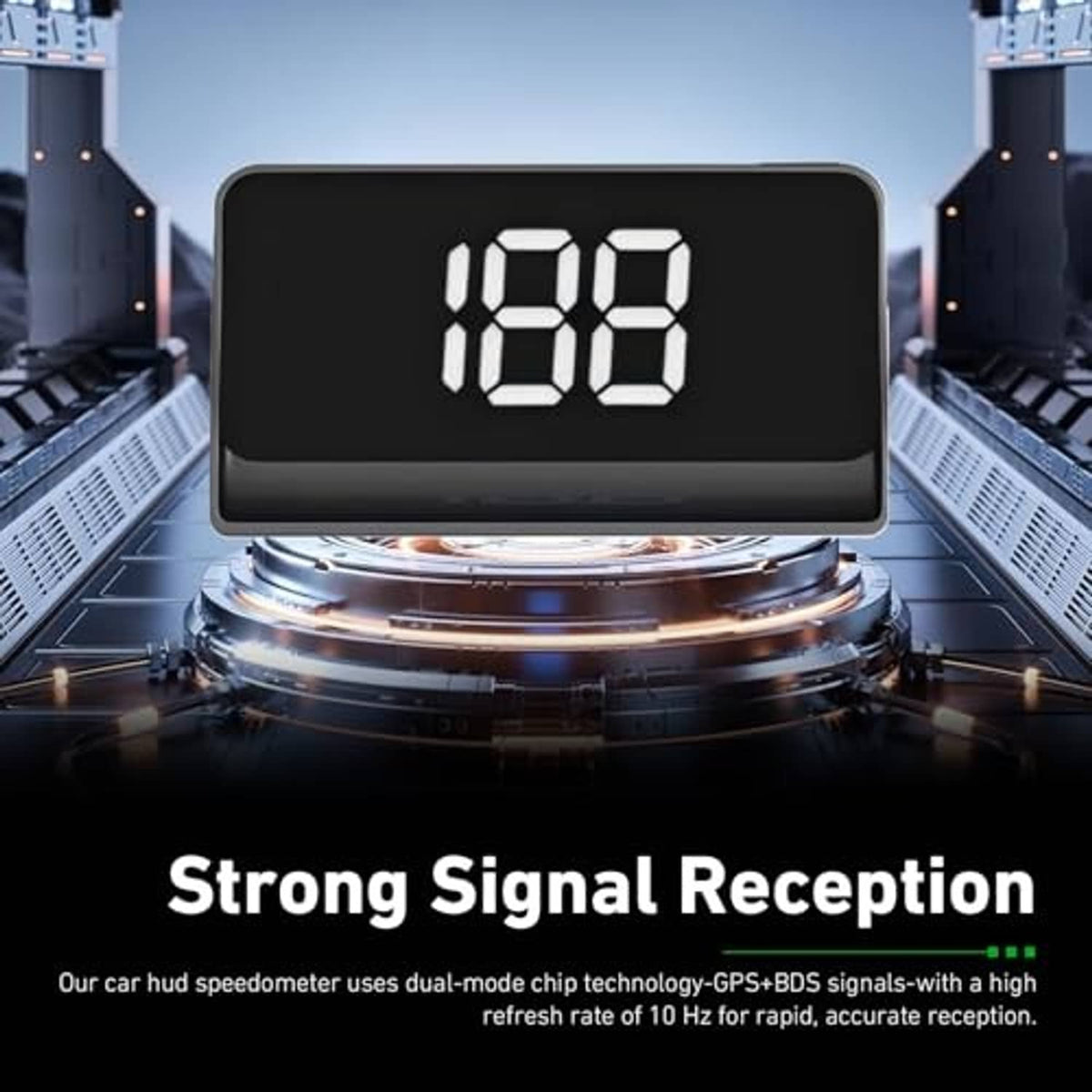 Dashboard-mounted car head-up display with 108 speed readout, bright LED digits