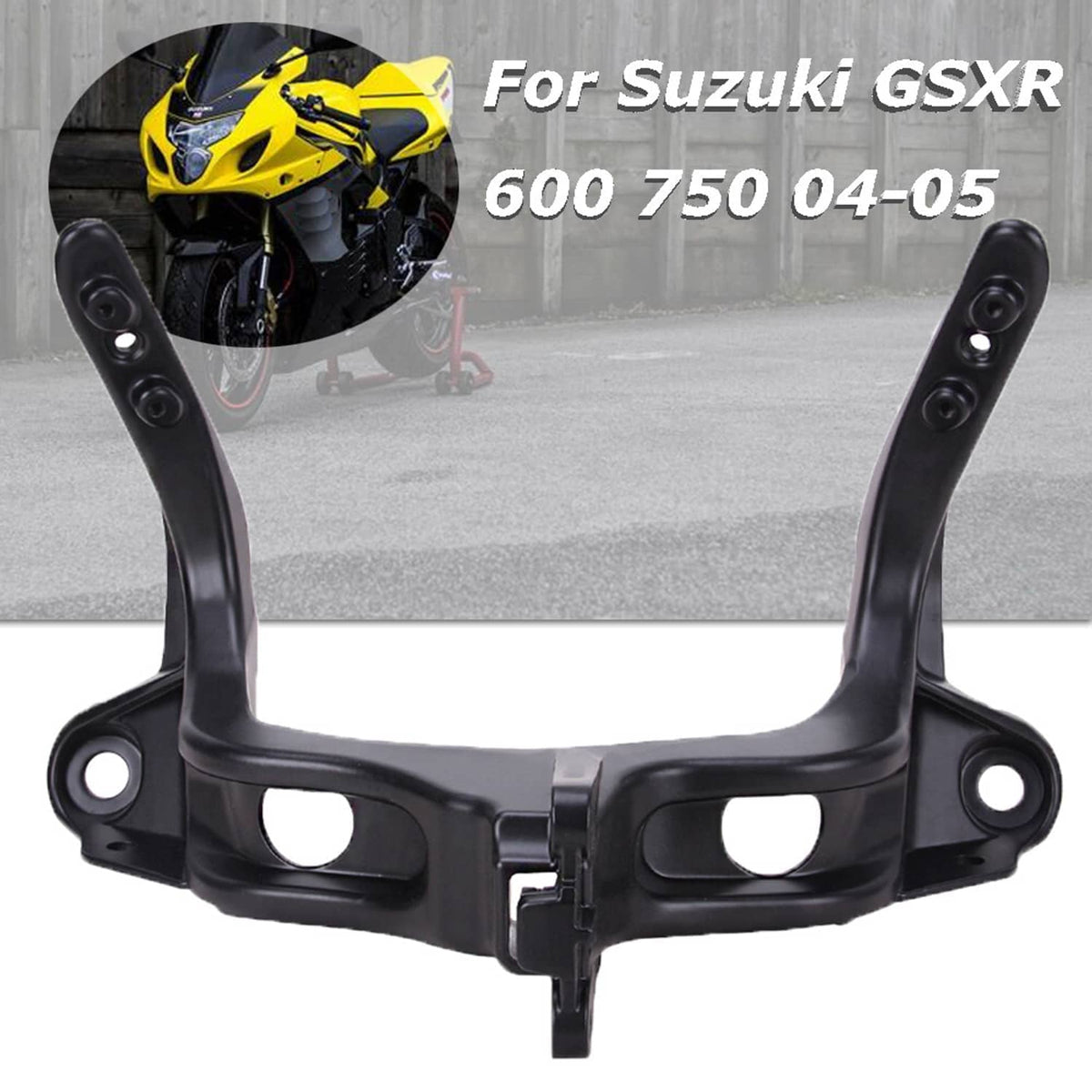 Black upper stay fairing bracket for motorcycle headlight, curved mount arms