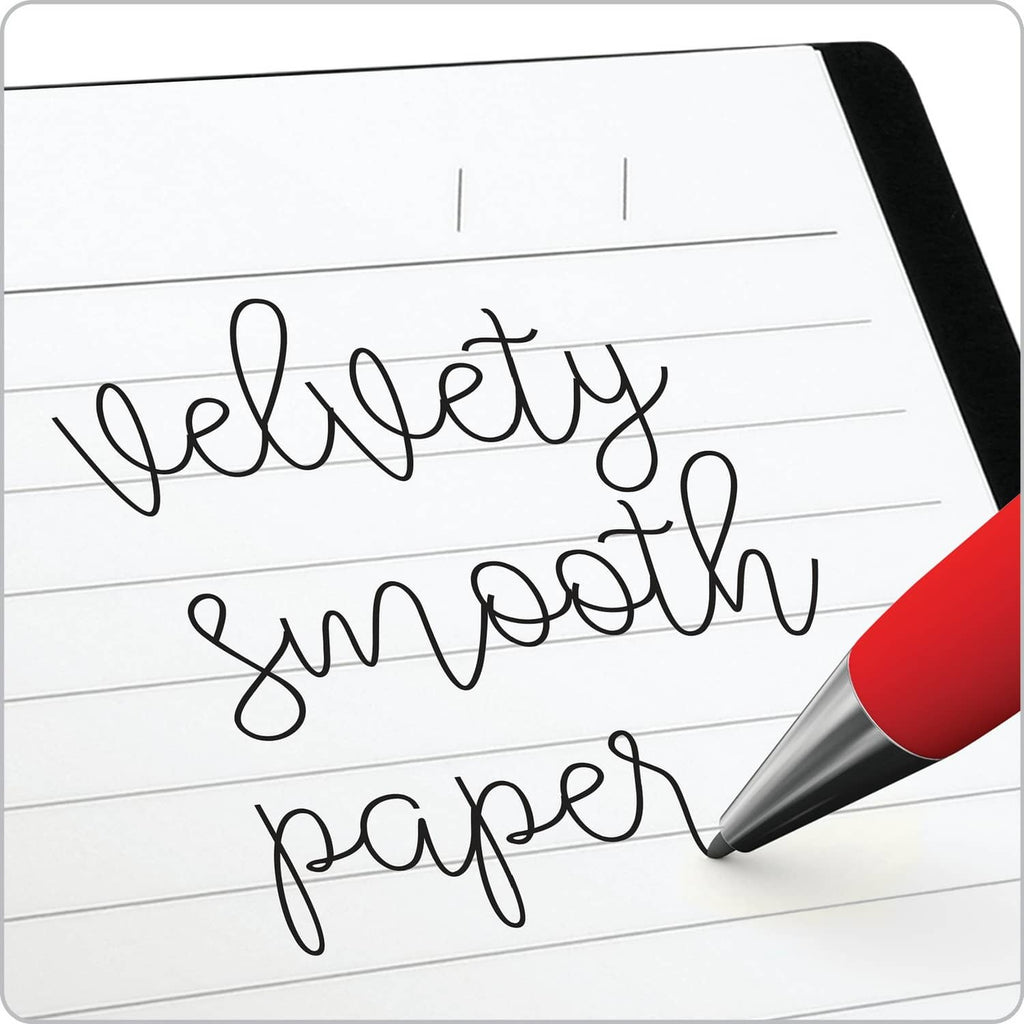 Ruled notebook with dark corner, handwritten notes on lined pages