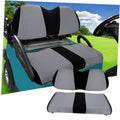 Gray golf cart seat covers with black center stripe and padded headrests