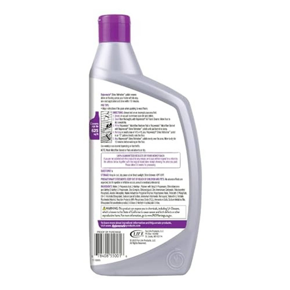 Rejuvenate Shine Refresher floor polish bottle back view with purple cap