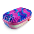 Wavy silicone pencil case with rainbow ridged top, pink zipper, purple-blue base