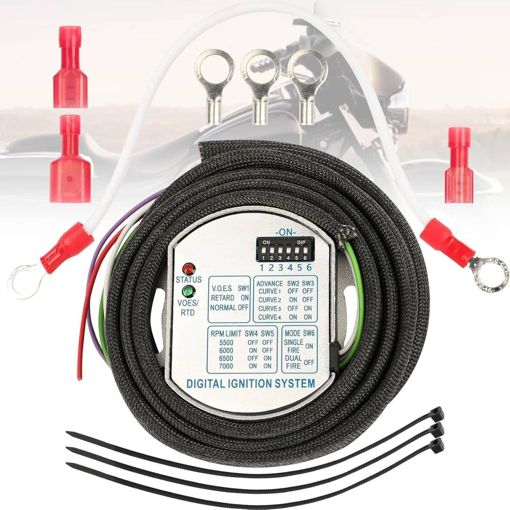 Digital ignition system module with black wire harness and multi-option switch panel