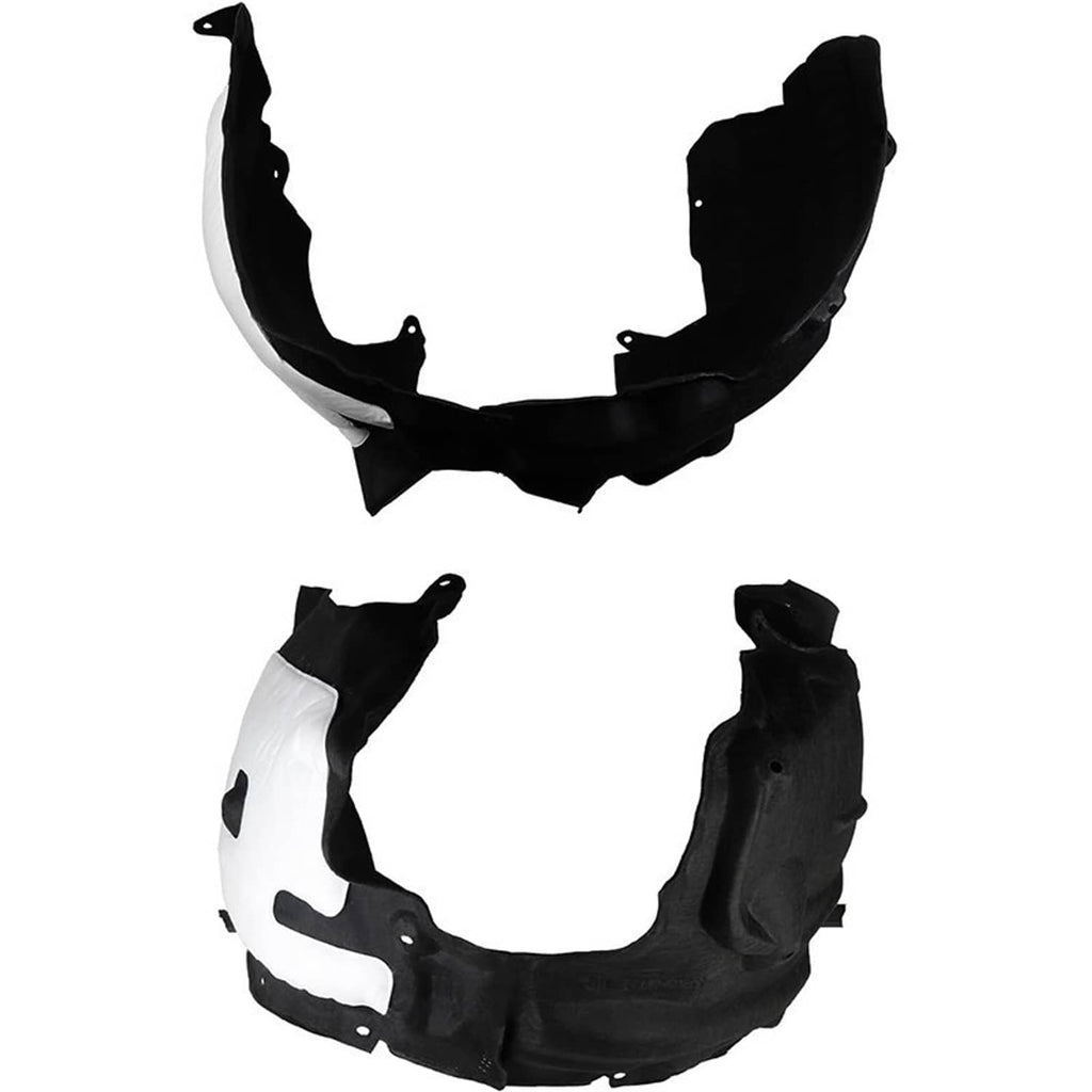 Front fender liner set: black molded plastic driver and passenger front splash shields