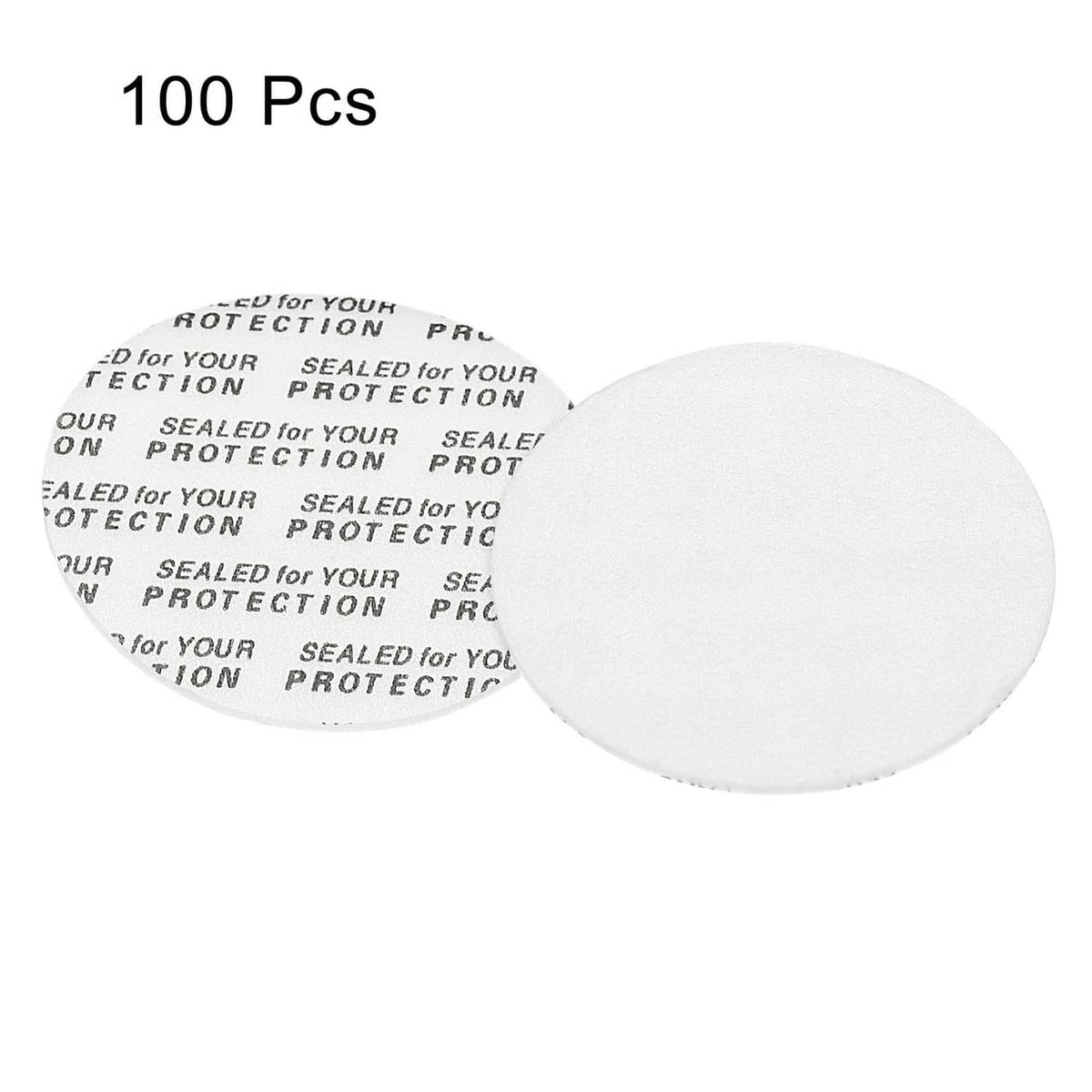 White 35mm foam lid liner discs, 100-pack shown as a set