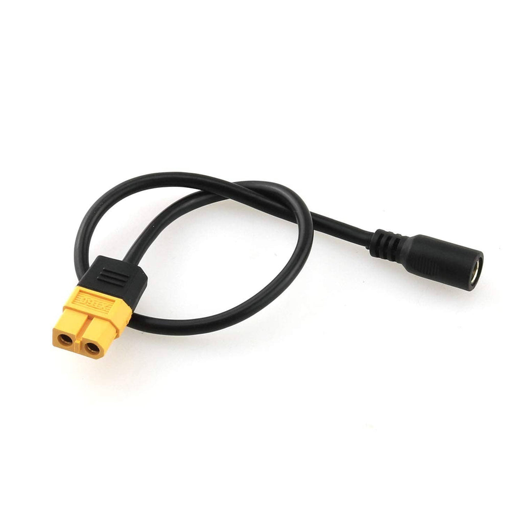 XT60 female to DC 5.5x2.1 female adapter cable, black wire with gold connectors