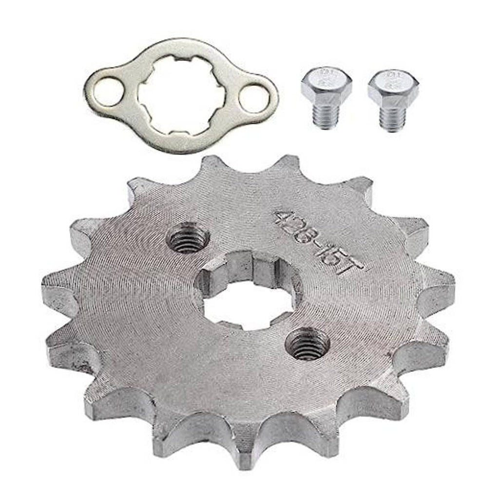 Motorcycle front engine sprocket set with retaining ring and two mounting bolts