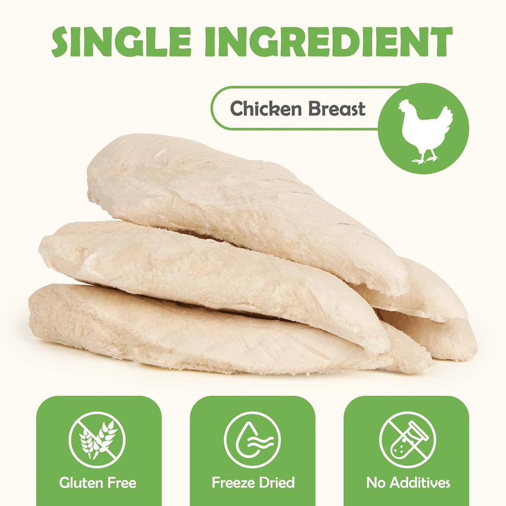 Stack of freeze-dried chicken breast strips for dogs and cats