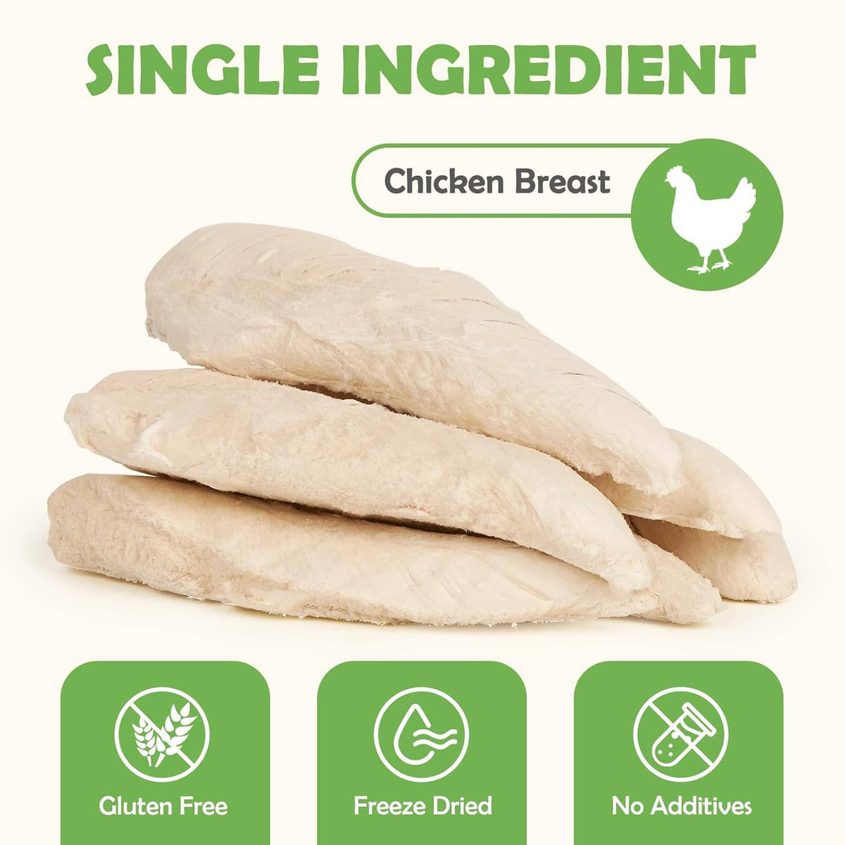 Stack of freeze-dried chicken breast strips for dogs and cats