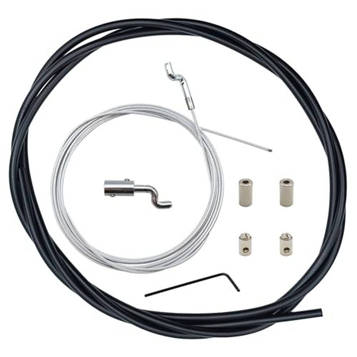 Throttle cable repair kit with coiled steel cable, black housing, and Z-bend style fitting