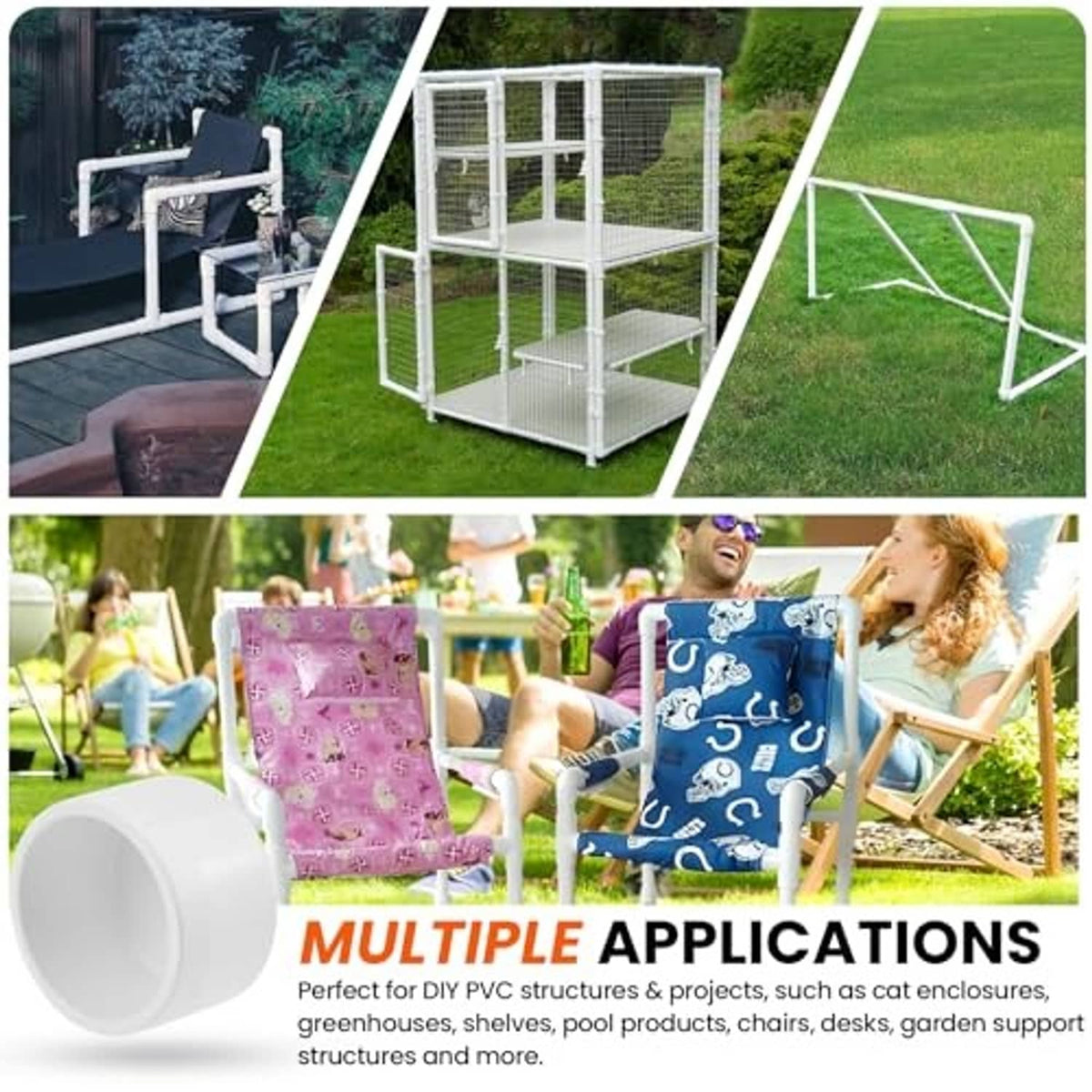 White PVC pipe end caps for outdoor use, 1-inch rounded external socket plugs