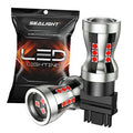 Silver and black LED brake light bulbs with red LED clusters, showing two bulb views