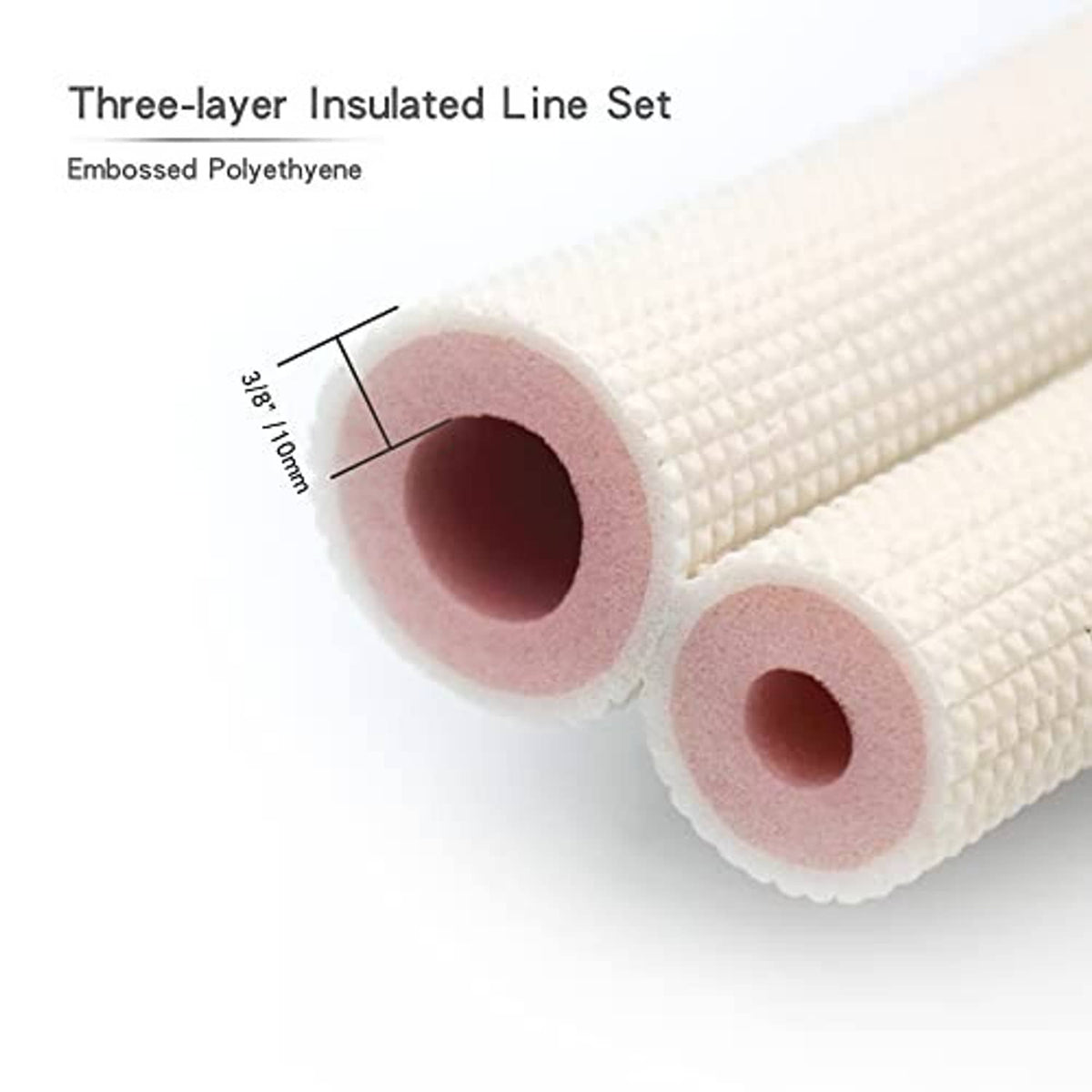 Three-layer insulated mini split line set tubing with foam core and inner channels