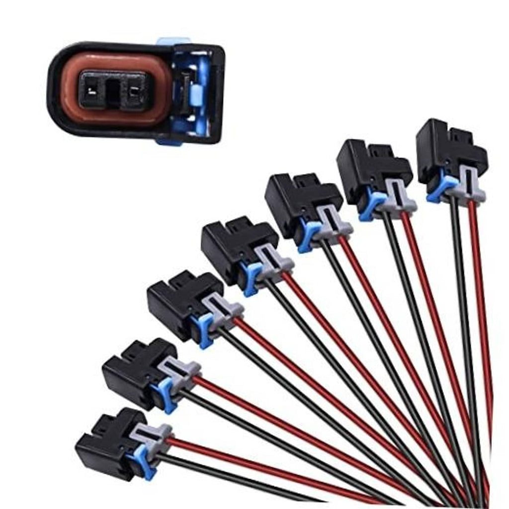 Fuel injector connector pigtail wire set with 8 blue locks and red/black leads