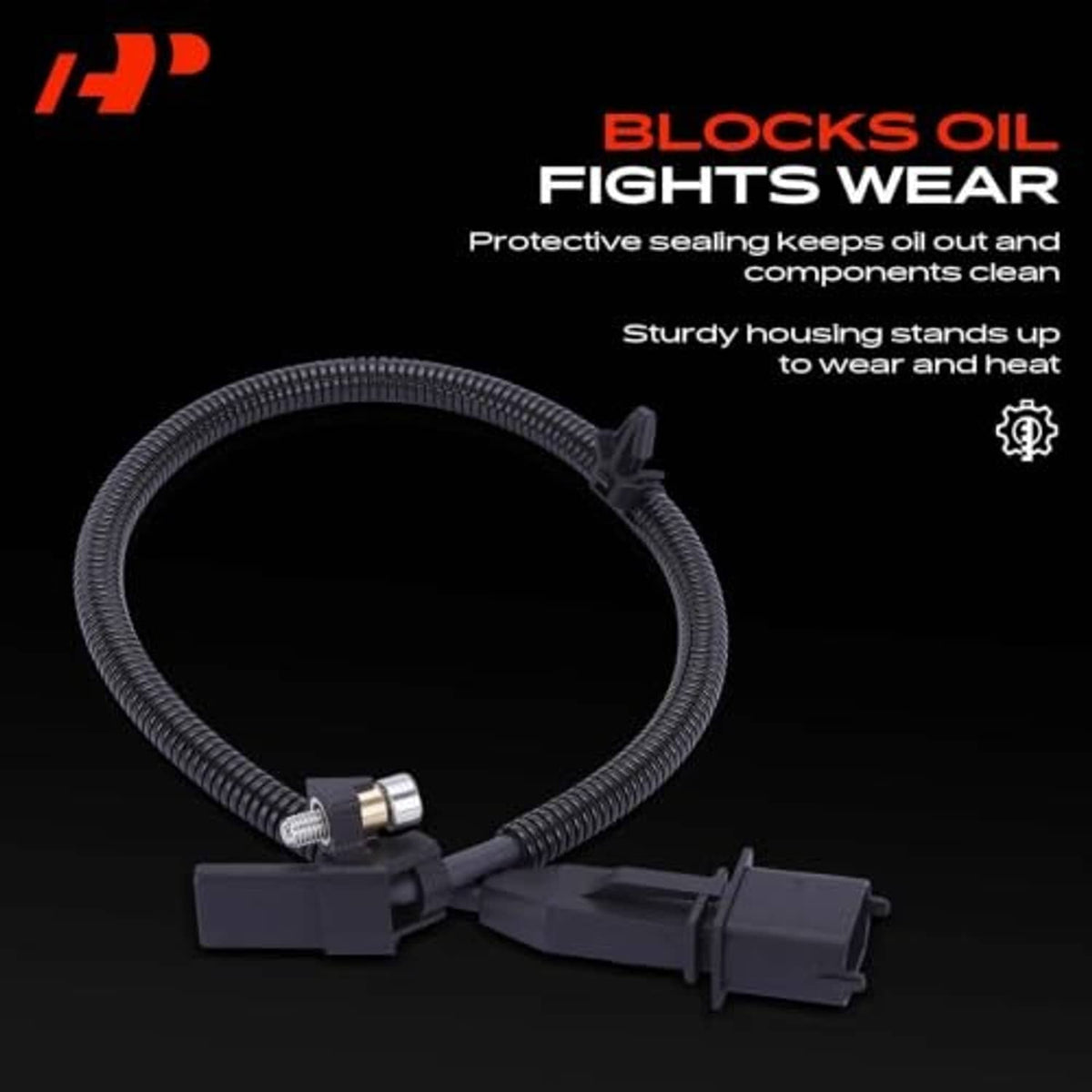 Crankshaft position sensor with black cable and gray connectors