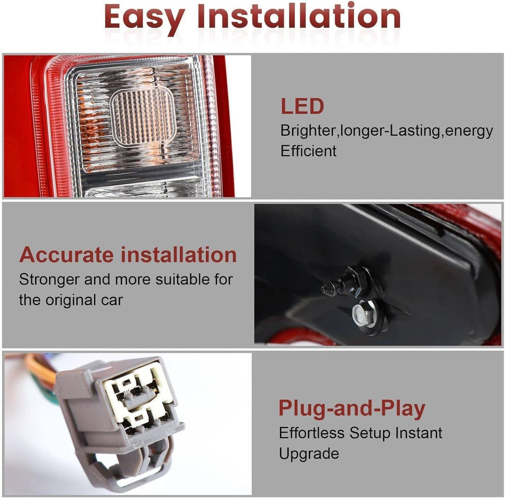 Right-side LED tail light with clear and red lenses, showing plug-and-LED details.