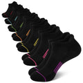 Set of black ankle socks with cushioned sole and colorful striped accents