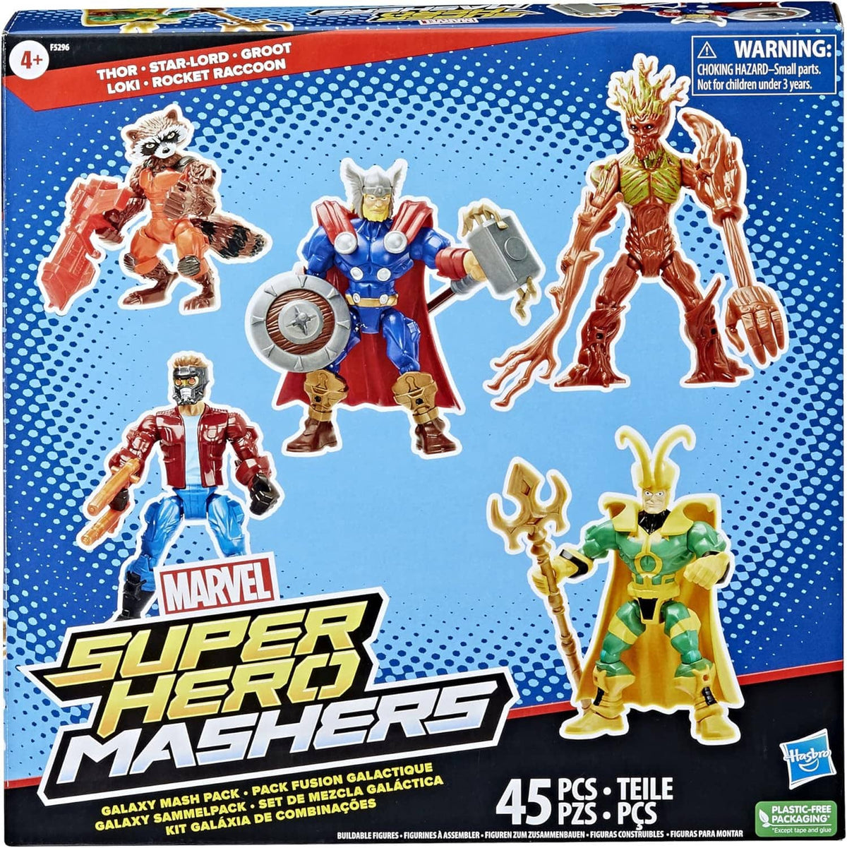 Marvel Super Hero Mashers action figure pack box, 45 pieces with character figures