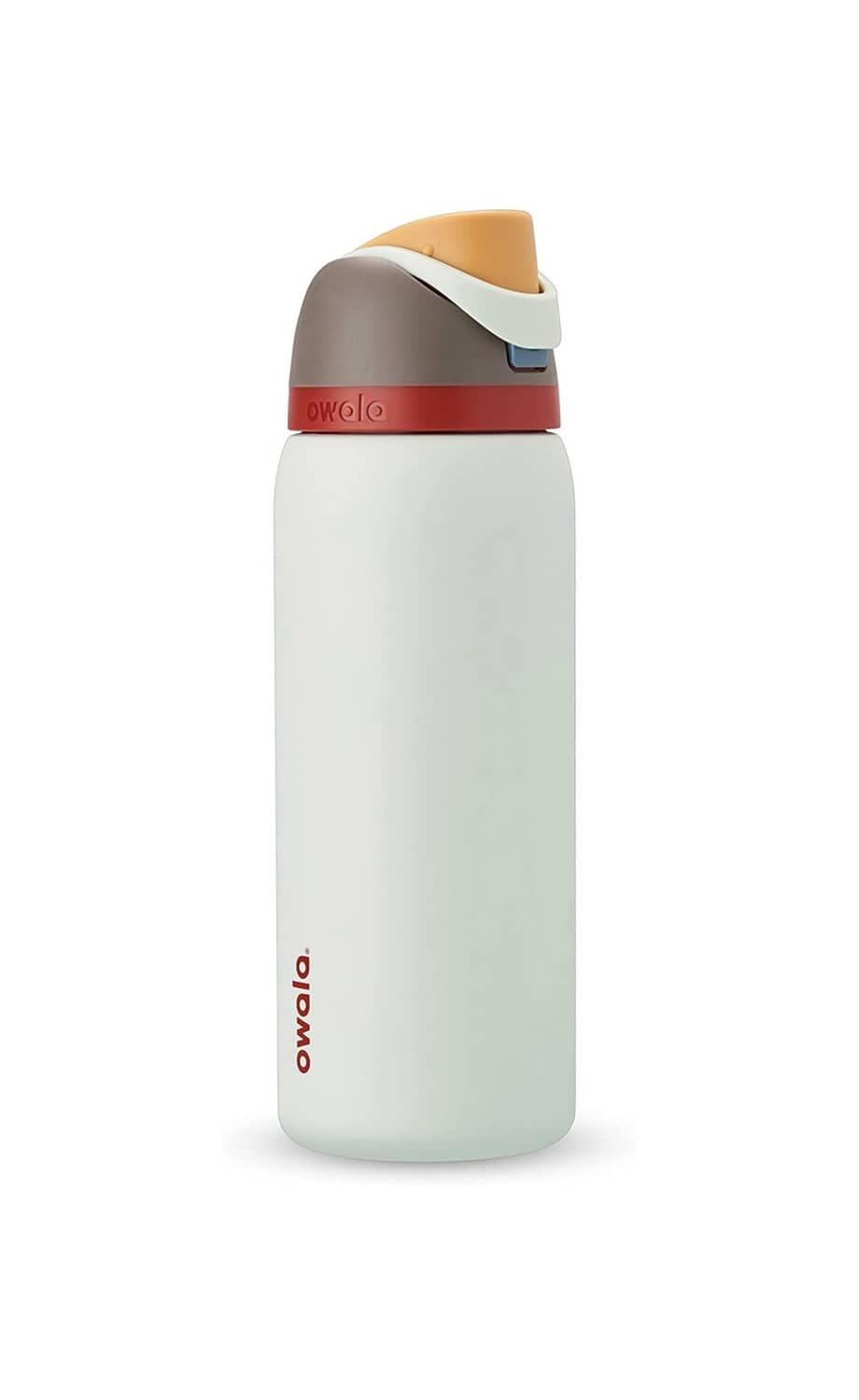 Insulated stainless steel water bottle with mint body and gray flip-top handle