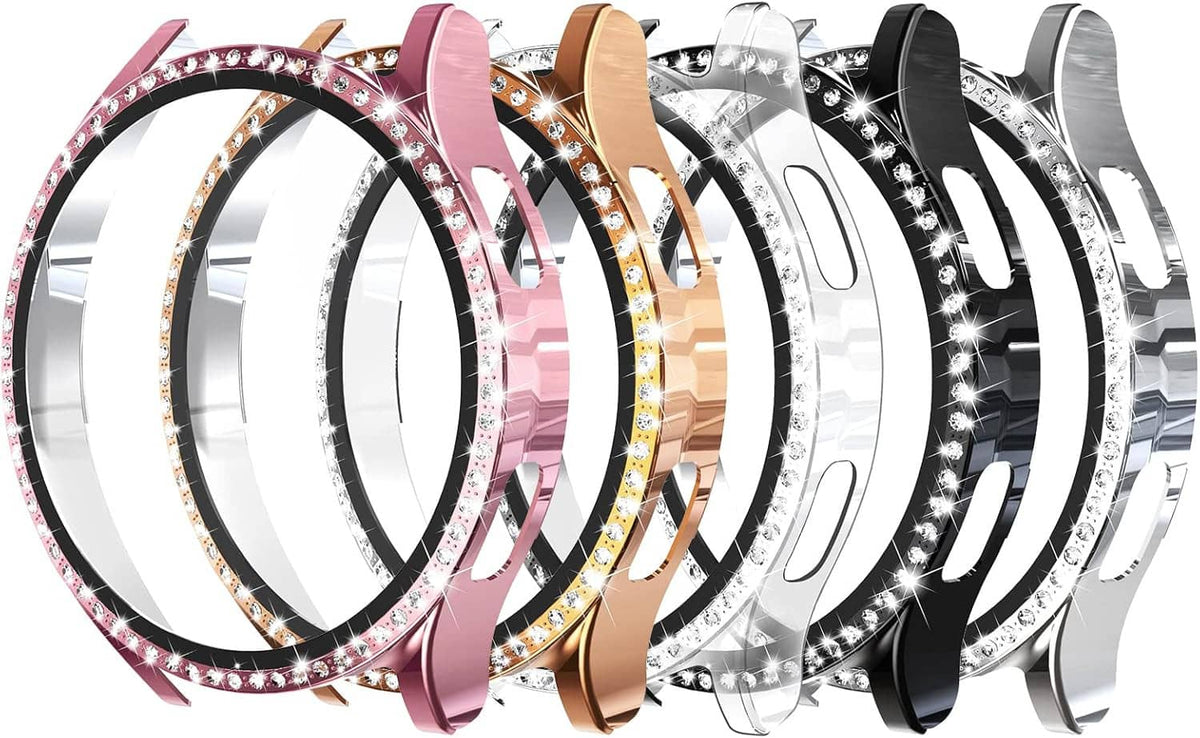 Set of 5 rhinestone smartwatch screen protector cases in assorted bezel colors