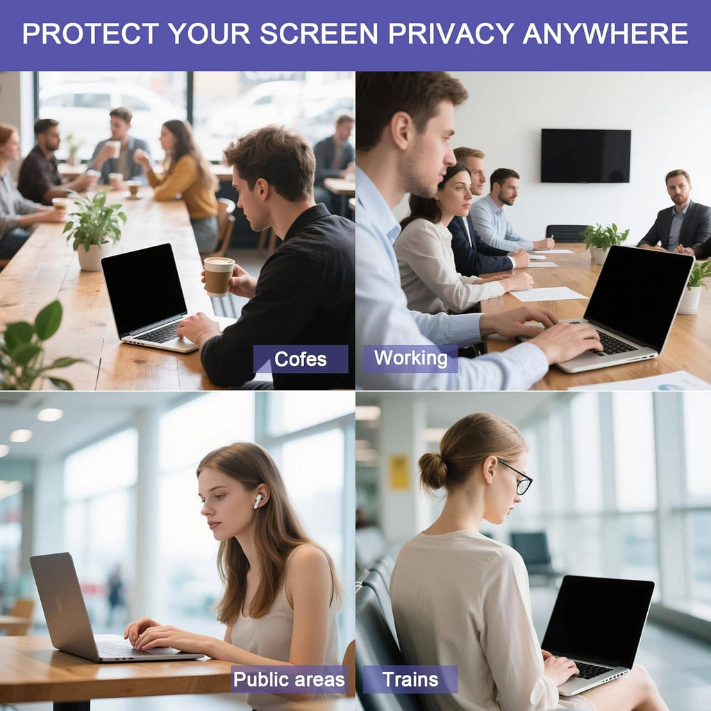 Privacy screen protector for laptops used in public areas for less screen viewing