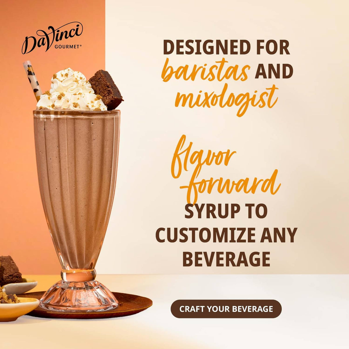 Passion fruit syrup beverage in tall glass with whipped cream and chocolate pieces