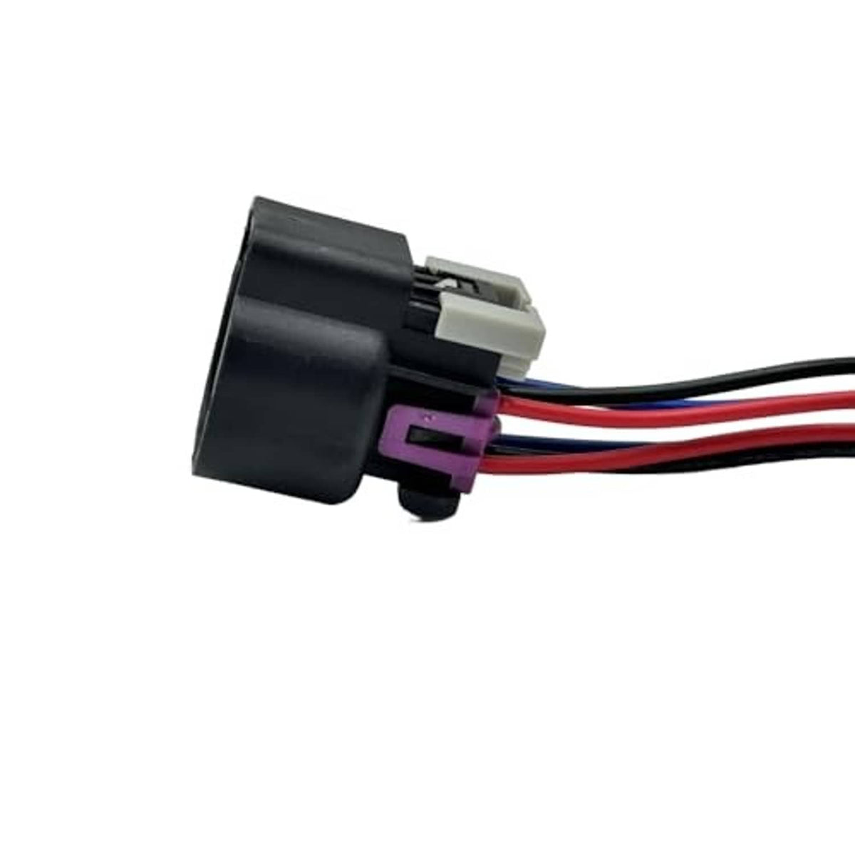 Throttle body connector pigtail side view with multicolor wires and gray plug