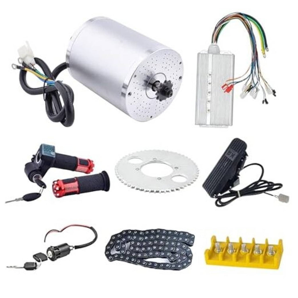 Motor kit components set: silver motor, controller, throttle, electric lock, sprocket, cables