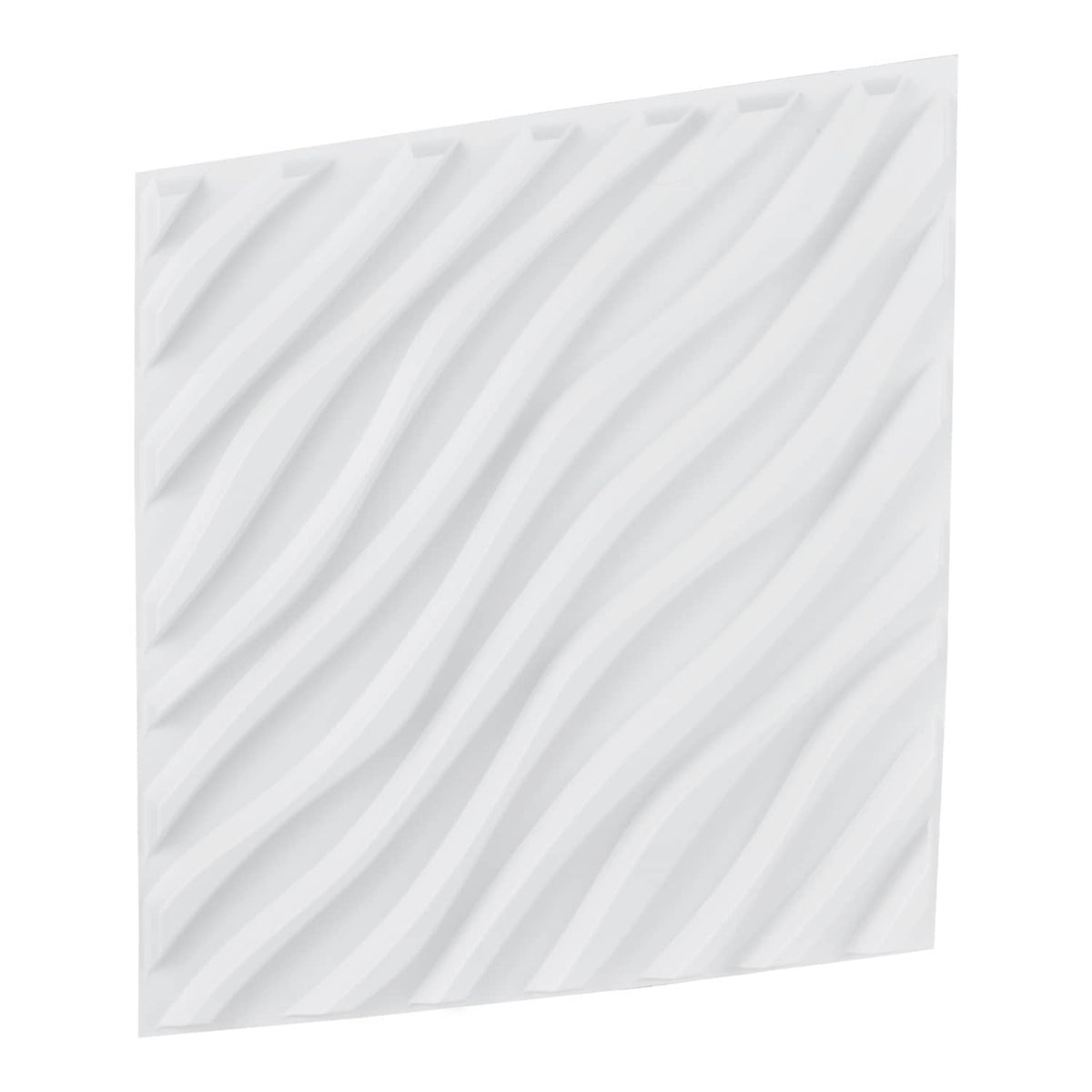 Matte white PVC 3D wave wall panel square tile with pronounced ridged wave pattern.