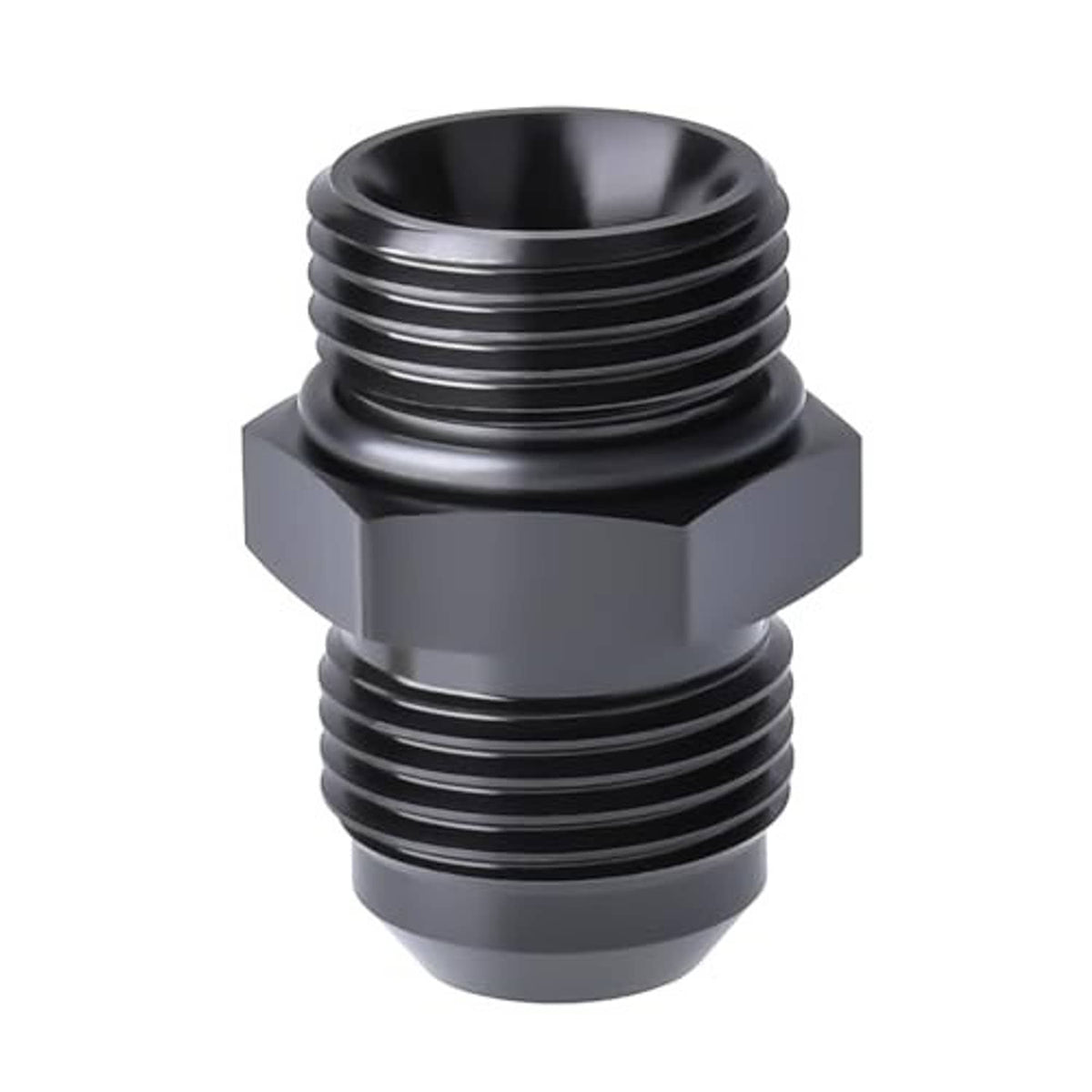 Black 10AN ORB adapter fitting with hex body and male threads