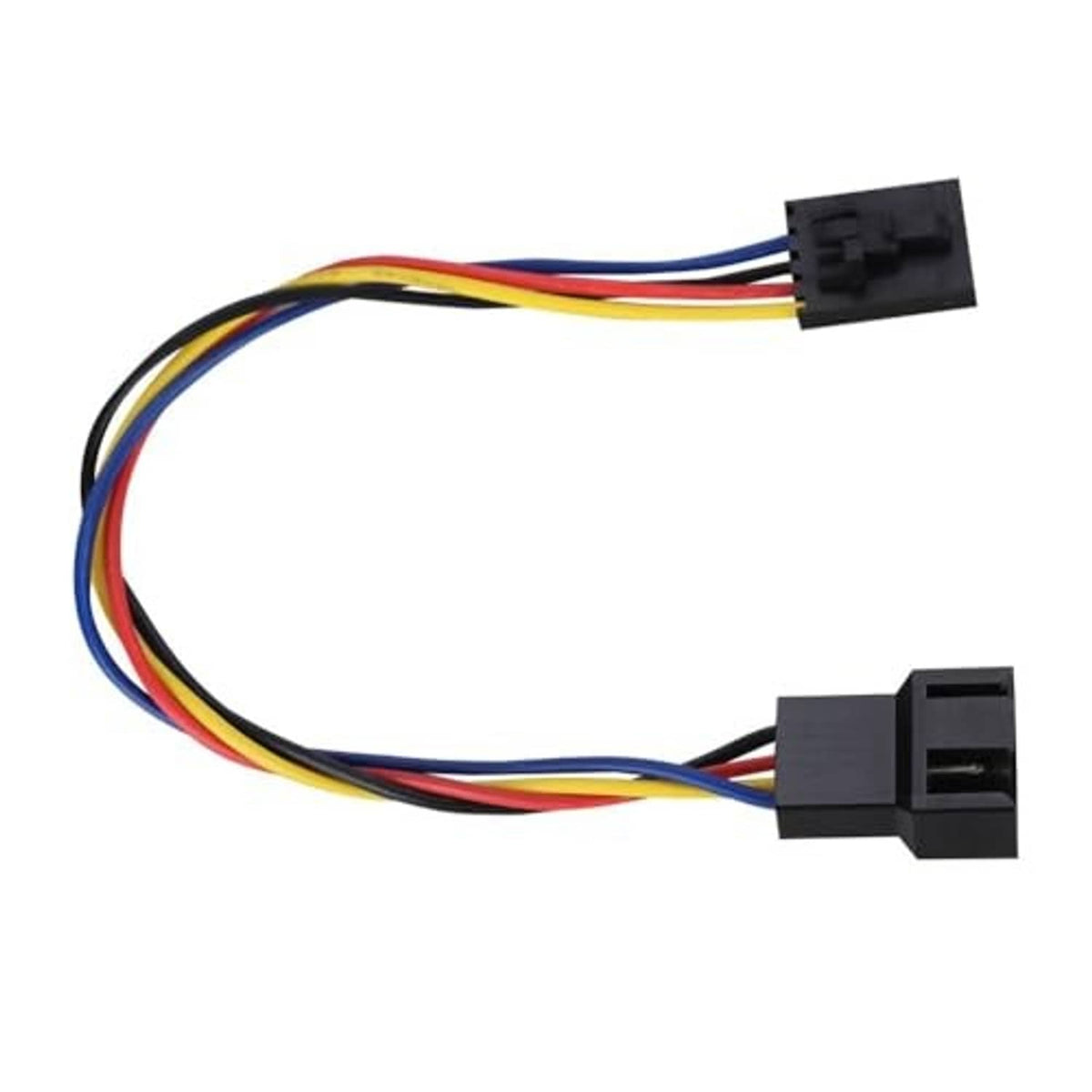 CPU fan adapter cable with multicolor wires and black 5-pin to 4-pin connector pair