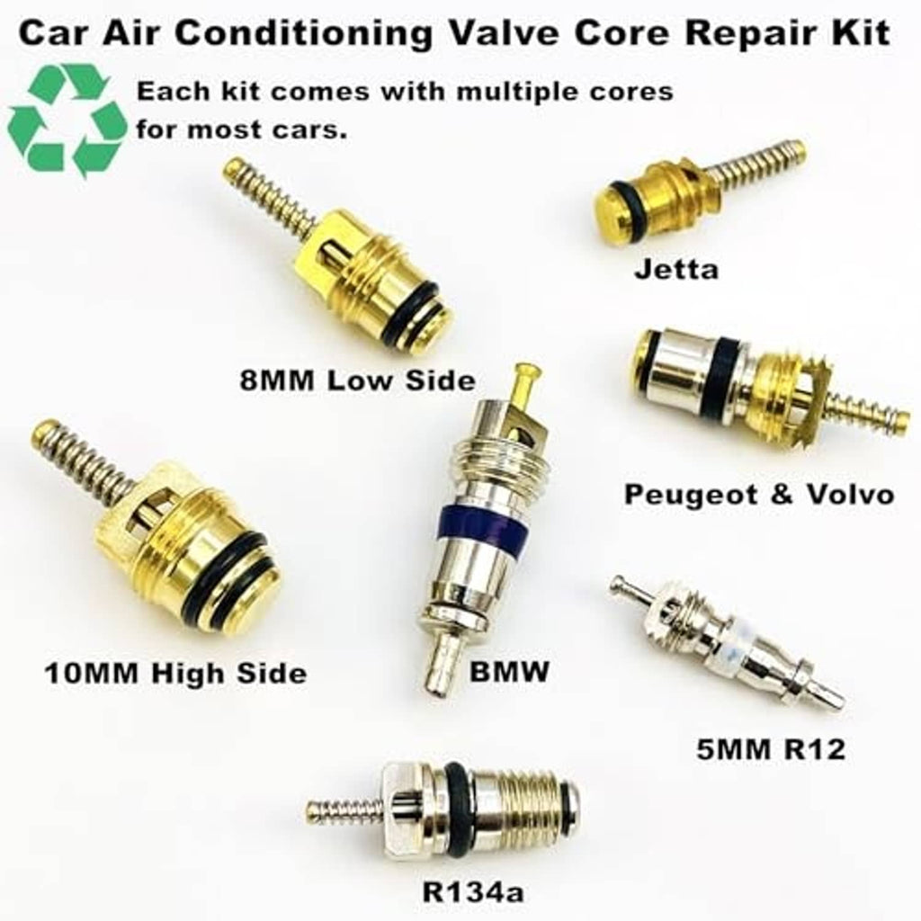 Car air conditioning valve core repair kit with multiple brass valve cores