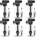 Ignition coil and spark plug set (6 pieces), black coils with chrome spark plugs