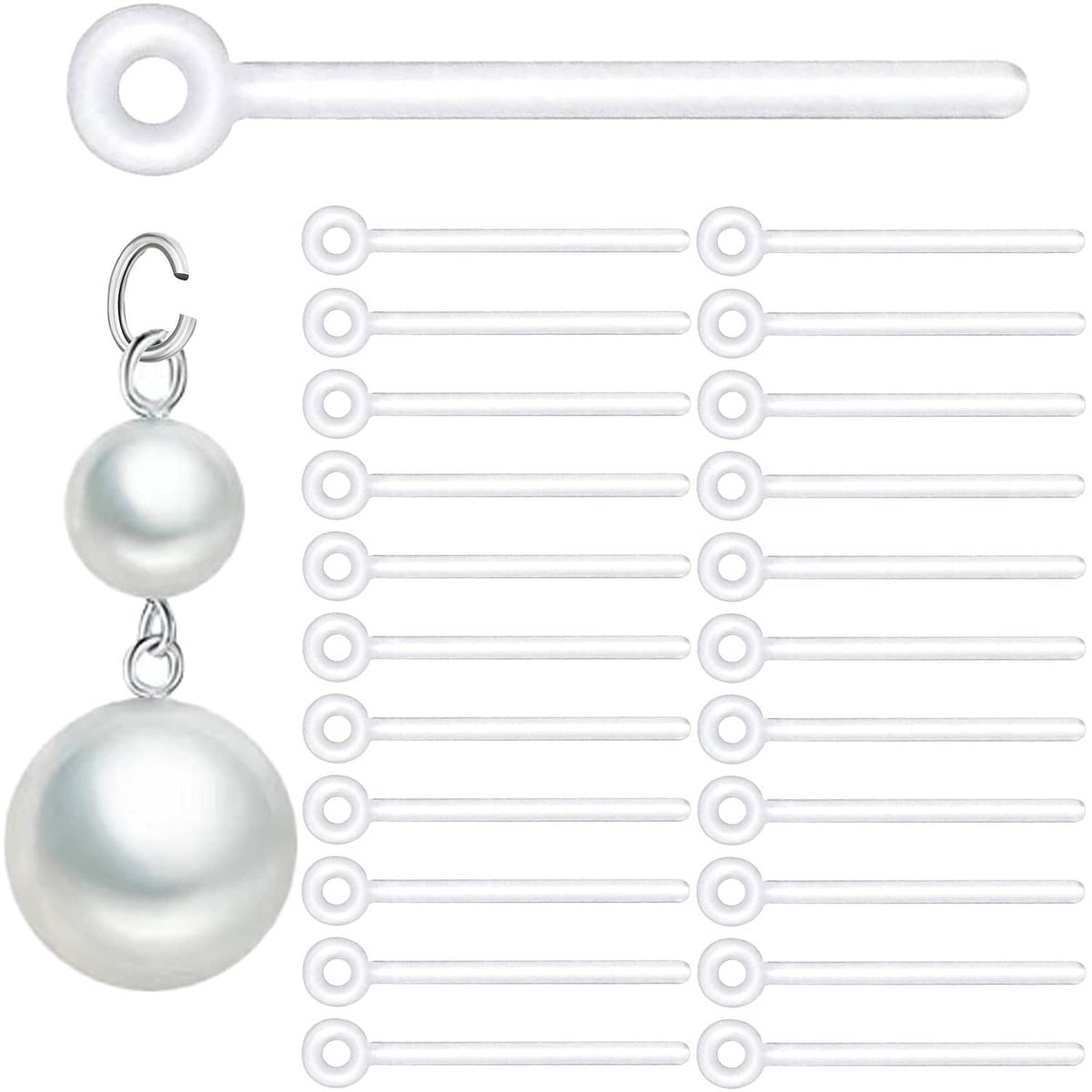 Plastic earring posts with parallel ring ends, set of small straight pieces
