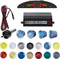 Parking sensor kit with controller, wiring harness, and blue round sensors