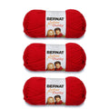 Berry red super bulky chunky yarn 3-pack, three wrapped skeins with Bernat Softee labels