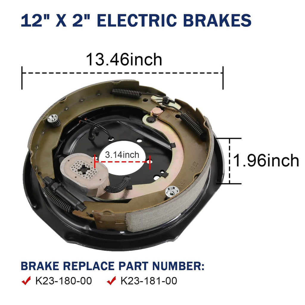 Electric brake drum hub assembly with 12 x 2 electric brakes and backing hardware