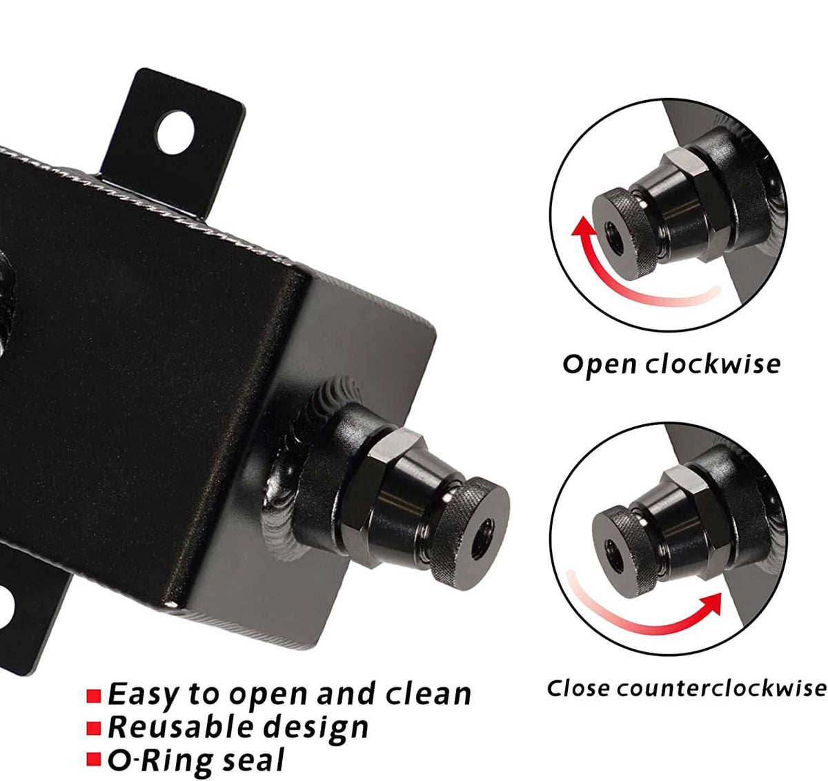 Oil catch can openable cap with O-ring seal and threaded service port