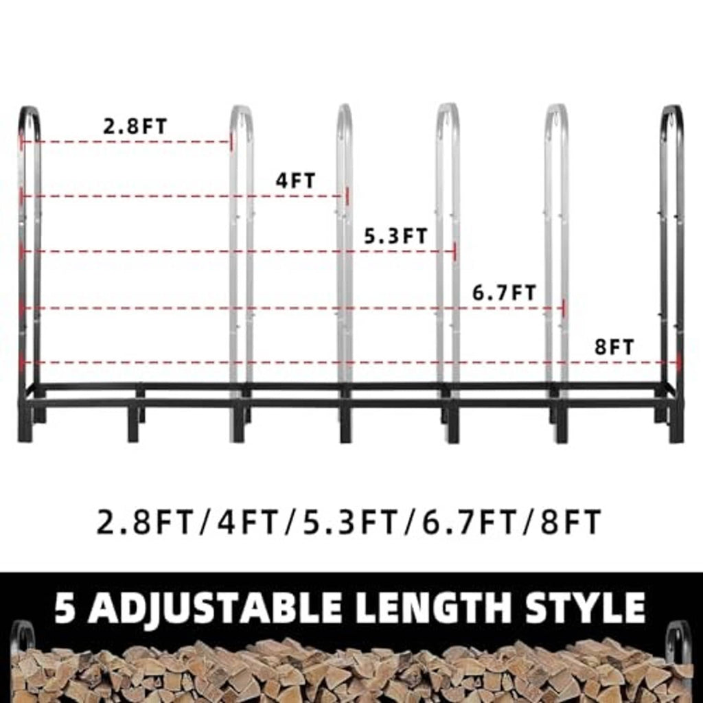 Adjustable firewood rack frame with tall posts and multiple height settings