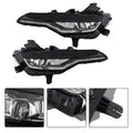 LED DRL headlight assembly pair with clear lens and black housing, left and right