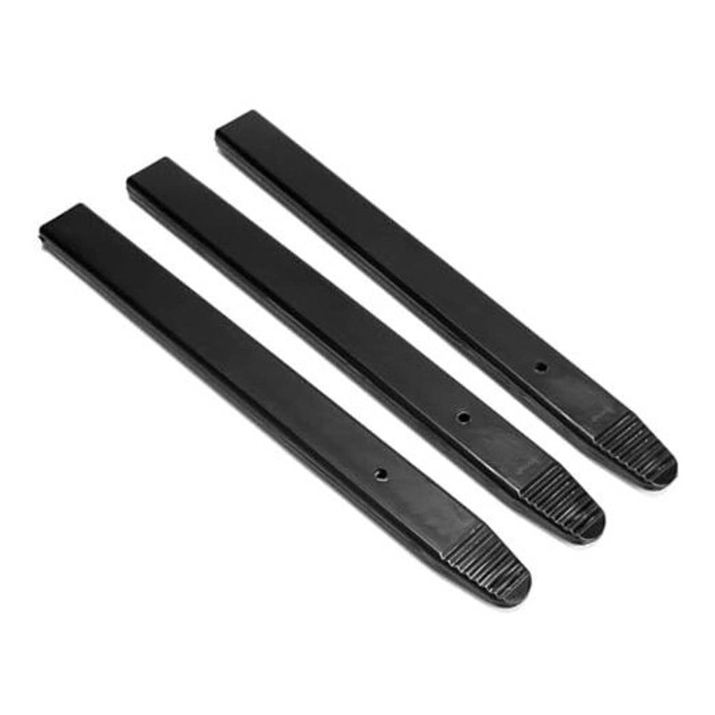 Set of 3 black pry bar rim protectors with ridged ends and mounting holes
