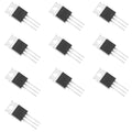 Set of 10 black N-channel MOSFET transistors with 3 metal pins each