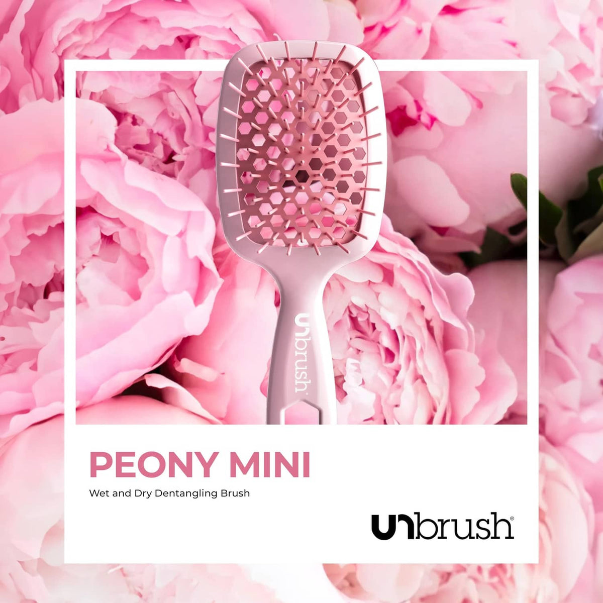Peony mini detangling brush retail box, light pink with pink bristles
