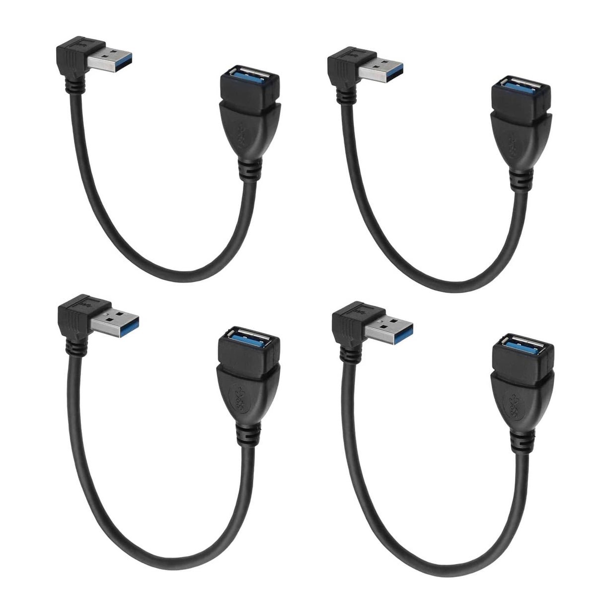 Black USB 3.0 right-angle extension cable set, USB-A male to dual USB-A ends.