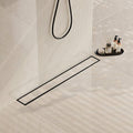 Matte black linear shower drain with slim rectangular channel cover