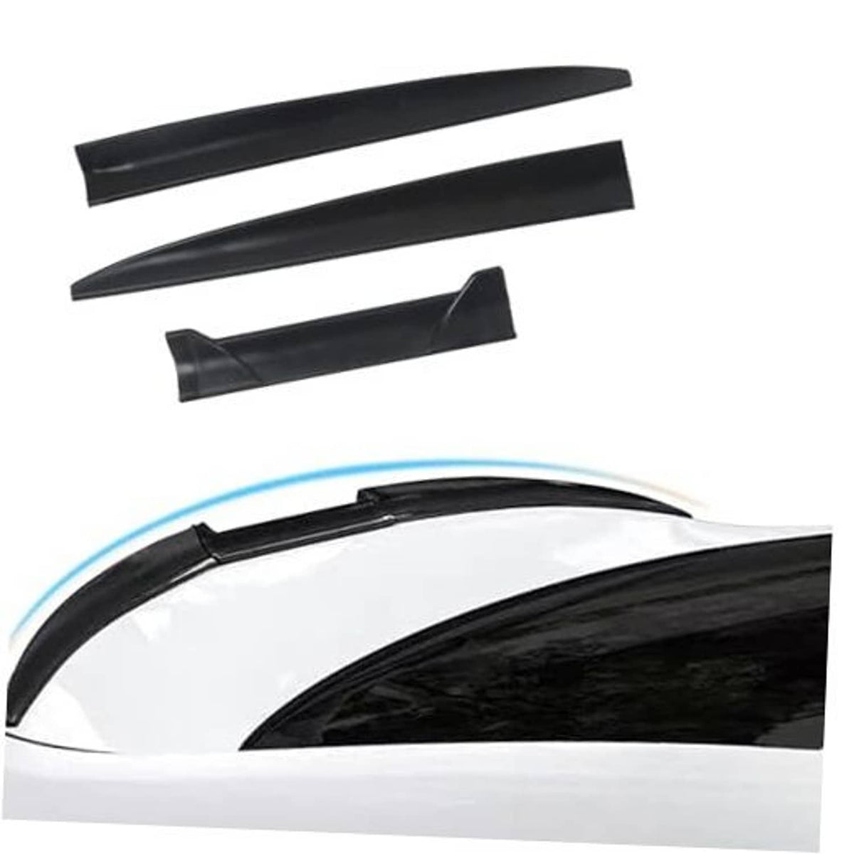 Black universal rear trunk spoiler tail wing set, three-piece